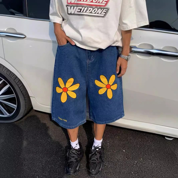 Amerikai divatos, nyomtatott mintás, széles szárú, farmerből készült, rövidített nadrág férfiaknak és nőknek, új, nyári, egyenes szabású, lezser, félszárú nadrág, sokoldalú