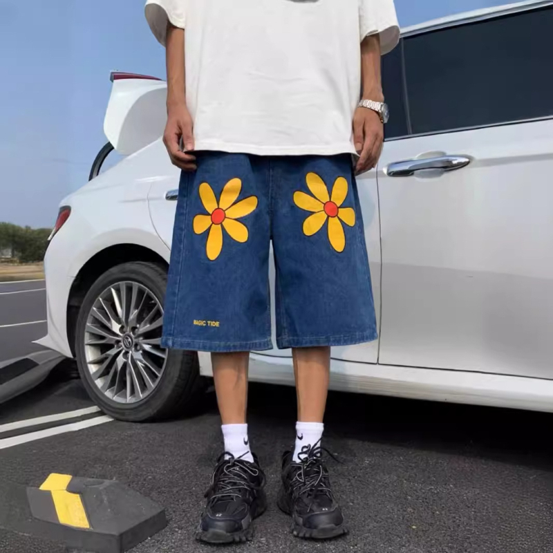 Amerikai divatos, nyomtatott mintás, széles szárú, farmerből készült, rövidített nadrág férfiaknak és nőknek, új, nyári, egyenes szabású, lezser, félszárú nadrág, sokoldalú