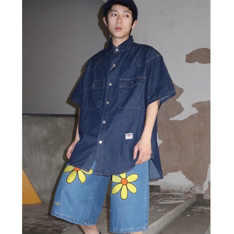 Amerikai divatos, nyomtatott mintás, széles szárú, farmerből készült, rövidített nadrág férfiaknak és nőknek, új, nyári, egyenes szabású, lezser, félszárú nadrág, sokoldalú