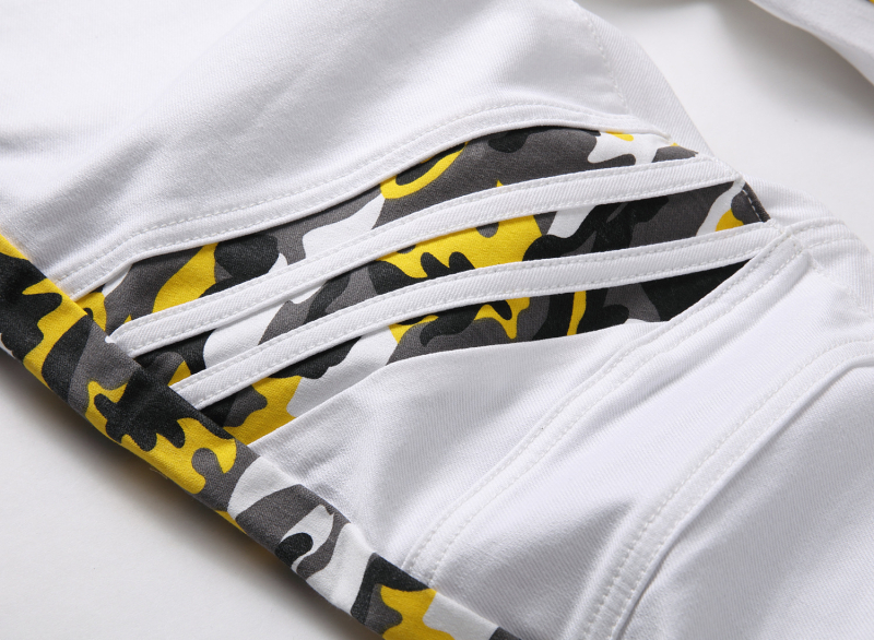 2022 Four Seasons Modne bijele kamuflažne traperice za muškarce European Station Moderne prošivene rastezljive muške traperice slim kroja