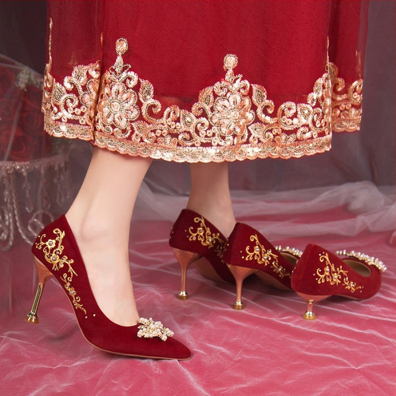 Svadobné topánky dámske svadobné topánky bez unavených nôh svadobné topánky čínsky štýl hexiu svadobné šaty obojsmerné červené vysoké podpätky nika zmysel