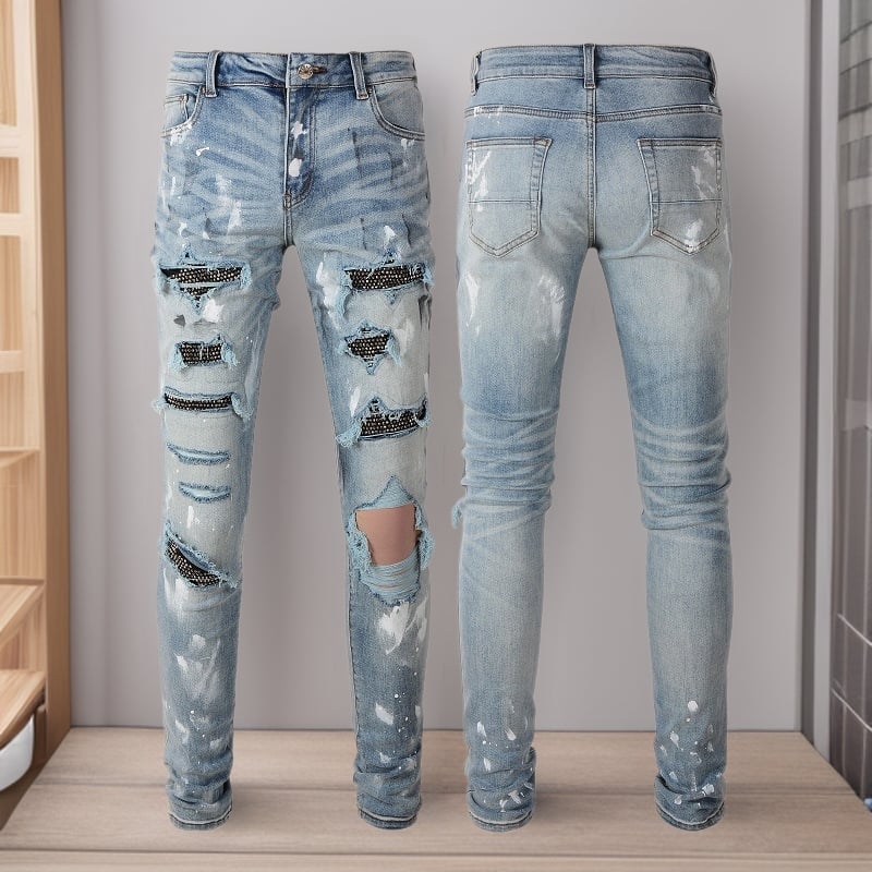 Blugi transfrontalieri pentru bărbați, cu graffiti, slim fit, de stradă, pentru bărbați, la modă, cu patch-uri de diamant cu găuri, pantaloni pentru bărbați americani 626