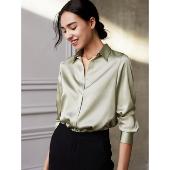 Proljeće 2025. Novi stil satena imitacija dudove svile, top dugih rukava, elegantna košulja od teške imitacije svile poznatih imena za žene s elegantnim osjećajem