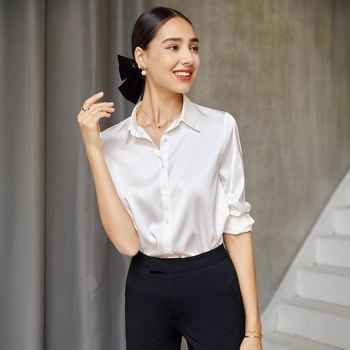 Proljeće 2025. Novi stil satena imitacija dudove svile, top dugih rukava, elegantna košulja od teške imitacije svile poznatih imena za žene s elegantnim osjećajem