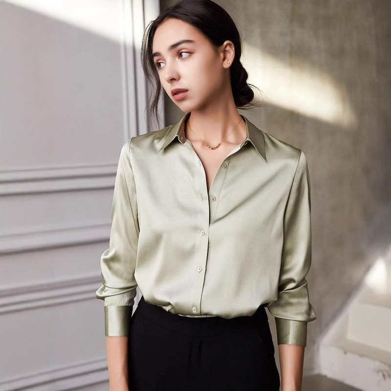 Proljeće 2025. Novi stil satena imitacija dudove svile, top dugih rukava, elegantna košulja od teške imitacije svile poznatih imena za žene s elegantnim osjećajem