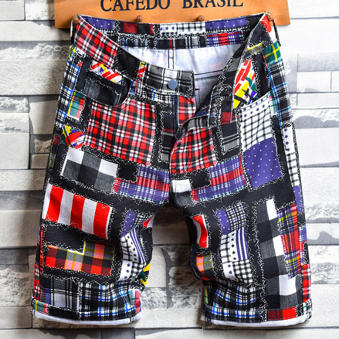 Ljeto 2024. Novi dizajn cvjetnih traper kratkih hlača za muškarce, moderne, univerzalne, široke, ravne, ležerne hlače