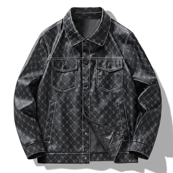 Jesenná a zimná nová pánska PU kožená módna trendy kožená bunda pánska bunda pre mladých a stredných vekových kategórií, všestranný top s písmenovými klopami