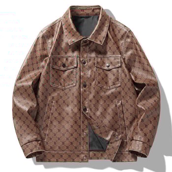 Φθινόπωρο και Χειμώνας, νέο ανδρικό PU δέρμα μόδας μοντέρνο δερμάτινο μπουφάν ανδρικό μπουφάν για νέους και μεσήλικες, ευέλικτο μπλουζάκι με γράμματα στο πέτο