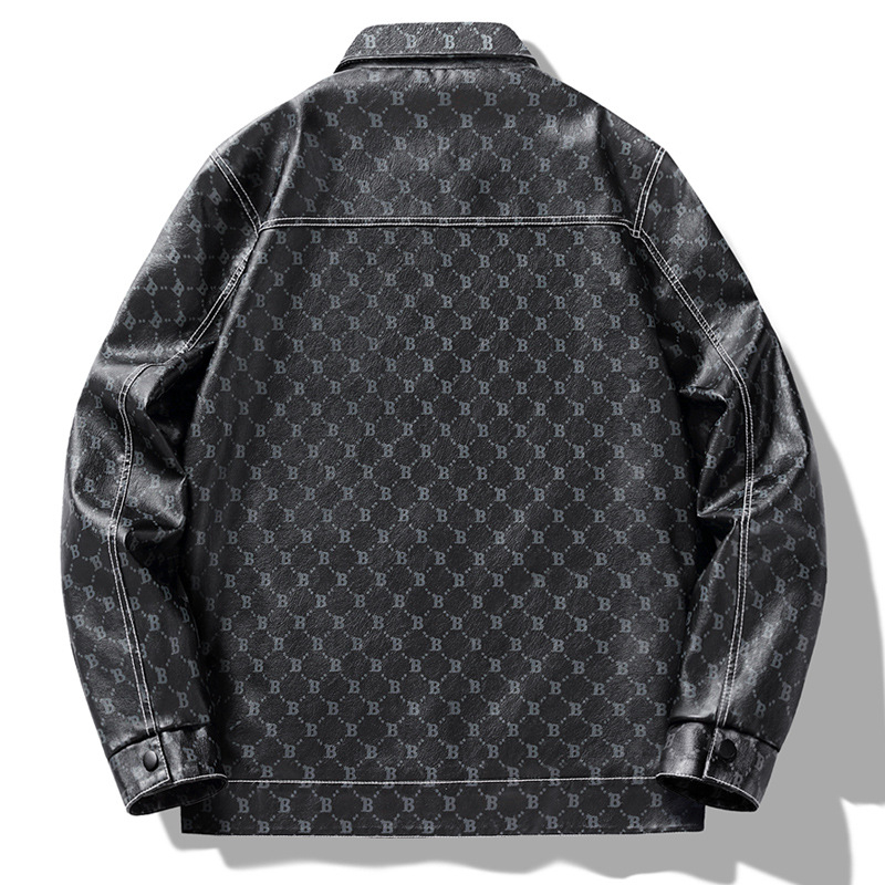 Jesenná a zimná nová pánska PU kožená módna trendy kožená bunda pánska bunda pre mladých a stredných vekových kategórií, všestranný top s písmenovými klopami