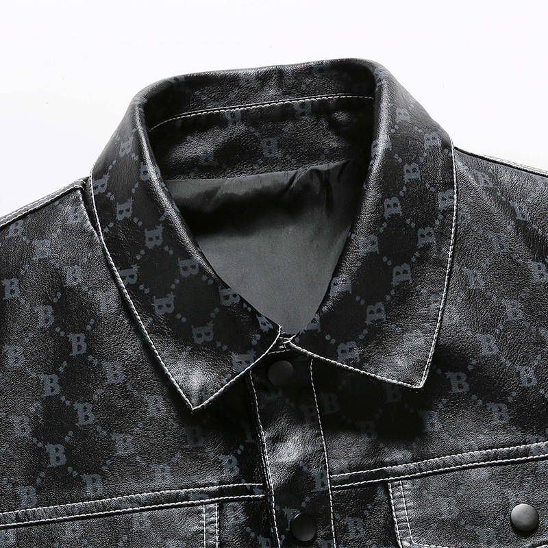 Jesenná a zimná nová pánska PU kožená módna trendy kožená bunda pánska bunda pre mladých a stredných vekových kategórií, všestranný top s písmenovými klopami
