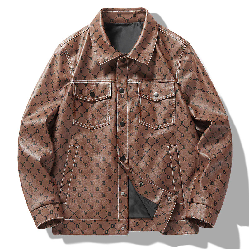 Jesenná a zimná nová pánska PU kožená módna trendy kožená bunda pánska bunda pre mladých a stredných vekových kategórií, všestranný top s písmenovými klopami