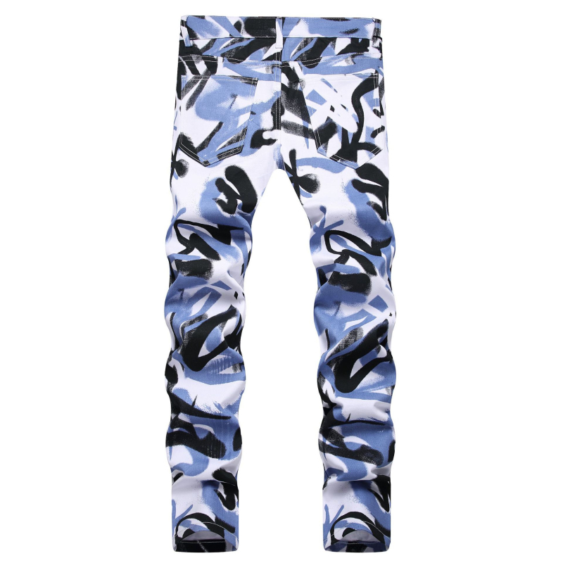 2023-as nyári utcai nyomtatott divatos, jellegzetes virágmintás nadrág, alternatív, divatos, minden mérkőzéshez illő, rugalmas lábú farmer férfiaknak