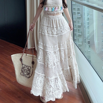 2024 Νέα Κορεάτικη Φούστα με Κέντημα σε Γραμμή Α, Απαλό, Βαρέως Τύπου, Ρετρό, Γαλλικό, Πλεκτό, Φούστα με Κοίλο Σχέδιο, σε Γραμμή Α, 663