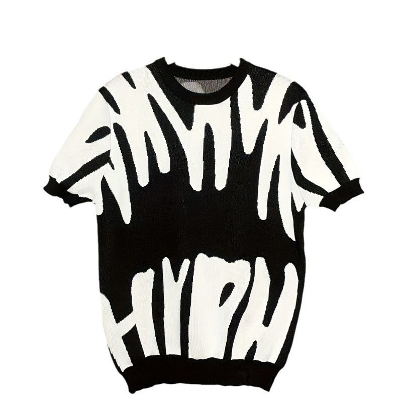 Pánske pletené tričko s krátkym rukávom Cross-Border, letné, nové, s okrúhlym výstrihom, ležérne, priedušné, s polovičným rukávom