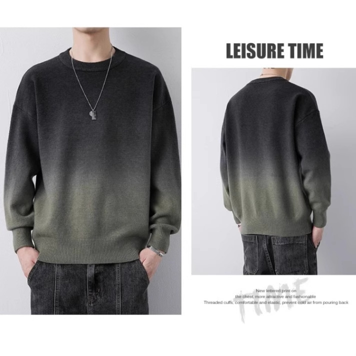 Novi jesenski i zimski muški džemper s postupnim uzorkom boje, modni brend, tinejdžerski, jednodijelni baršunasti pleteni casual džemper