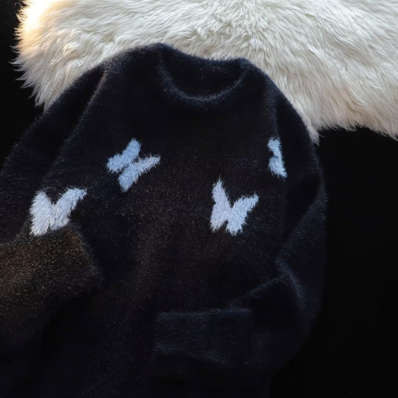 Pánsky jesenný a zimný pletený sveter z norkovej vlny Diablo Butterfly Jacquard, európska a americká atmosféra, voľný, ležérny