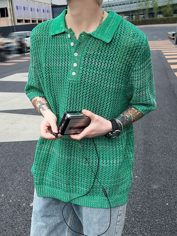 Ljetna zelena polo majica s reverom, pletena majica, majica kratkih rukava, korejska verzija, korejski Dongdaemun, muški modni trendi brend