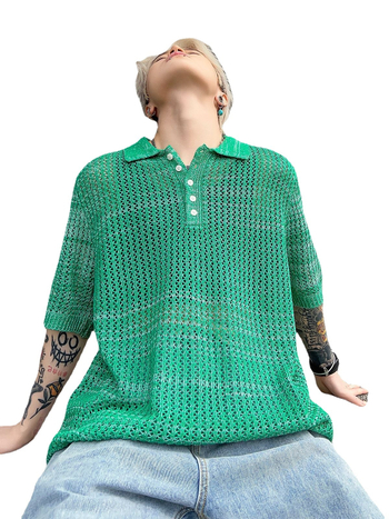 Καλοκαιρινό πράσινο πόλο με πέτο, πλεκτό μπλουζάκι με κοντό μανίκι, κορεατική έκδοση, κορεατική μάρκα μόδας Dongdaemun για άνδρες