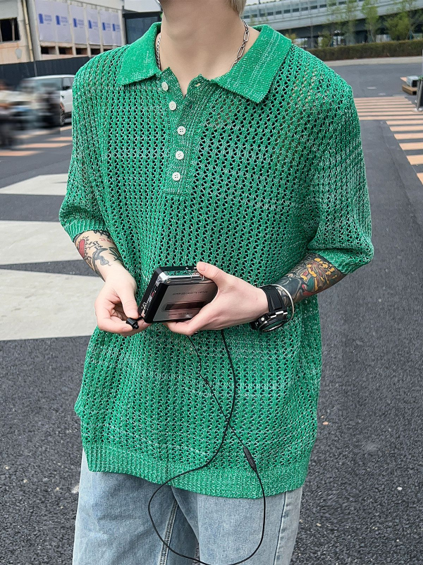 Ljetna zelena polo majica s reverom, pletena majica, majica kratkih rukava, korejska verzija, korejski Dongdaemun, muški modni trendi brend