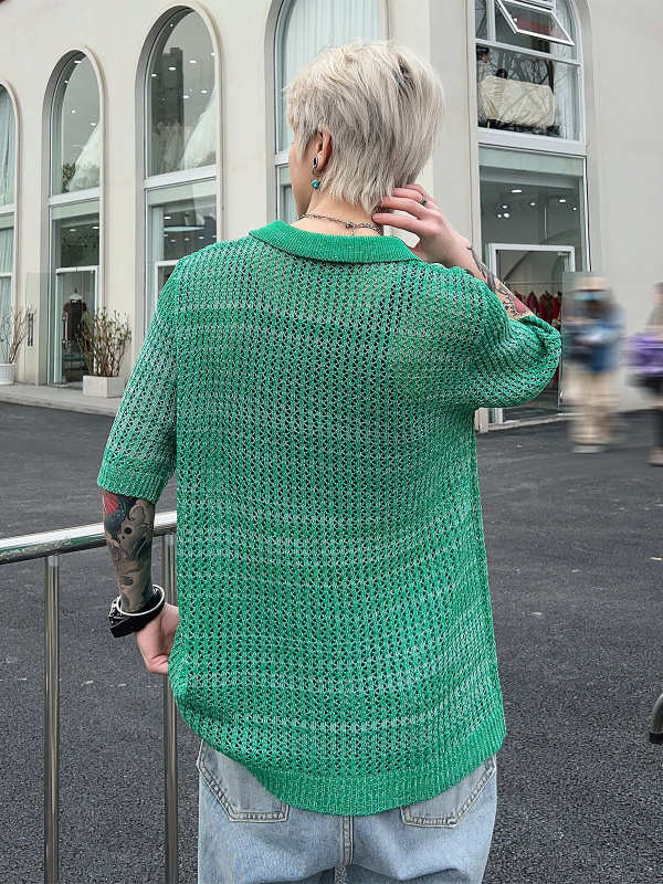 Ljetna zelena polo majica s reverom, pletena majica, majica kratkih rukava, korejska verzija, korejski Dongdaemun, muški modni trendi brend