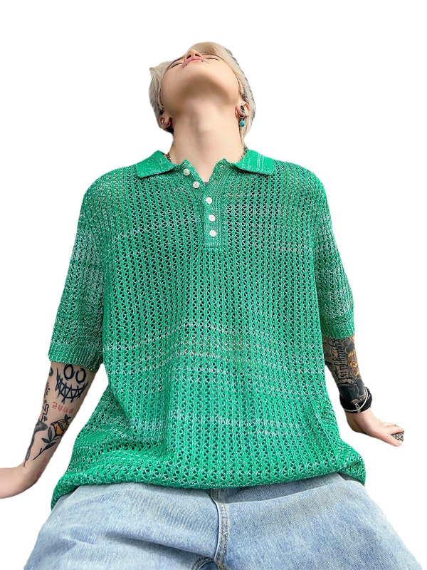 Ljetna zelena polo majica s reverom, pletena majica, majica kratkih rukava, korejska verzija, korejski Dongdaemun, muški modni trendi brend