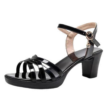 Γυναικεία σανδάλια με ψηλοτάκουνα και ανοιχτά δάχτυλα, καλοκαίρι 2023, νέα, με χοντρό πάτο, πλατφόρμα, λουστρίνι, μεγάλα μεγέθη, μοντέλα σανδαλιών