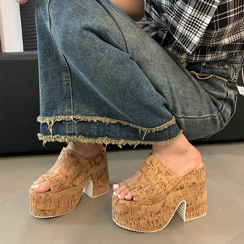 Letné papuče s otvorenou špičkou a dreveným vzorom, nepremokavé, na platforme, s hrubou podrážkou a hrubým opätkom, pre ženy, plus veľkosť Aliexpress