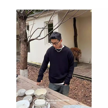 Jesenski i zimski zadebljani džemper za muškarce u korejskom stilu, modni labavi japanski pleteni džemper, zimski u hongkonškom stilu