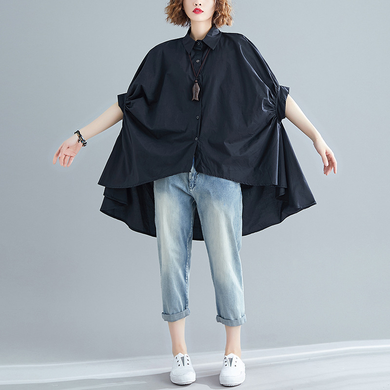 Ljetna japanska nova bucmasta djevojka zapadnjačkog stila koja smanjuje starenje trbuha, prekriva sprijeda kratka straga duga nepravilna plus size majica kratkih rukava