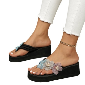 Letné explózie, perlové motýlikové žabky, ležérne, hrubopodrážkové, klinové, cezhraničné, plus size sandále pre dámske plážové topánky, veľkoobchod