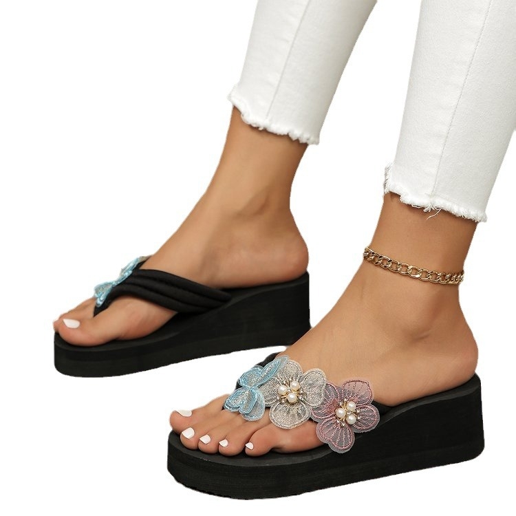Letné explózie, perlové motýlikové žabky, ležérne, hrubopodrážkové, klinové, cezhraničné, plus size sandále pre dámske plážové topánky, veľkoobchod