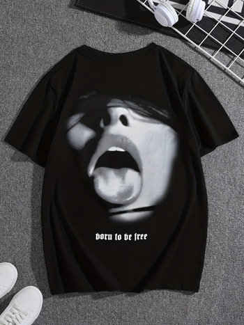 Majica s uzorkom jezika, muška majica, ljetna ležerna majica kratkih rukava, crna, europski i američki pamuk