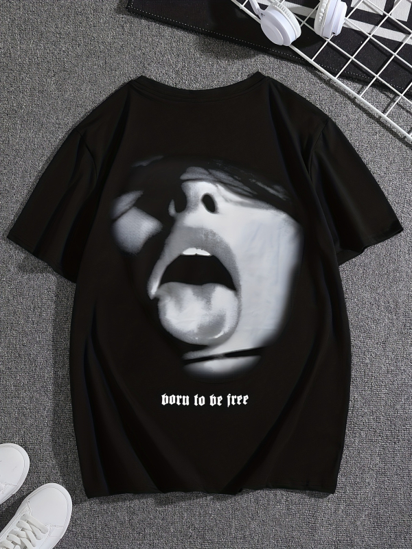 Majica s uzorkom jezika, muška majica, ljetna ležerna majica kratkih rukava, crna, europski i američki pamuk