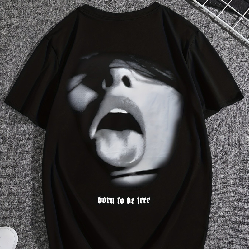 Majica s uzorkom jezika, muška majica, ljetna ležerna majica kratkih rukava, crna, europski i američki pamuk