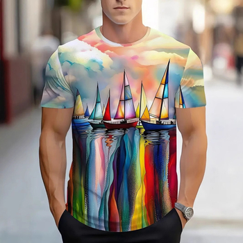 Muški 3D print grafita s uzorkom neobičnog i zanimljivog jedriličarskog uzorka, majica kratkih rukava za muškarce