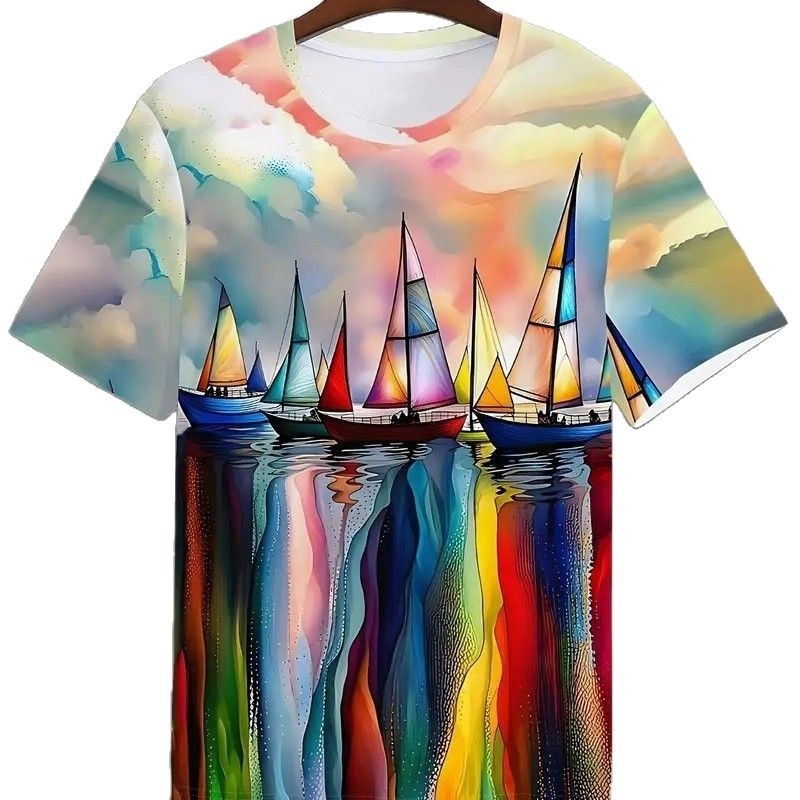 Muški 3D print grafita s uzorkom neobičnog i zanimljivog jedriličarskog uzorka, majica kratkih rukava za muškarce