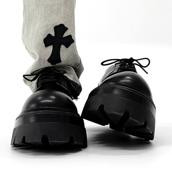 Μοντέρνα ανδρικά βρετανικά παπούτσια Derby με στρογγυλή μύτη, χοντρές σόλες και αυξημένο ύψος για κουμπάρους