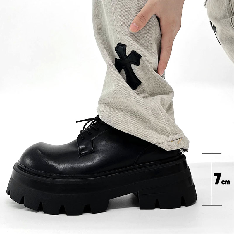 Muške moderne britanske frizerske formalne Derby cipele s okruglim vrhom, debelim potplatima i povećanjem visine za kumove