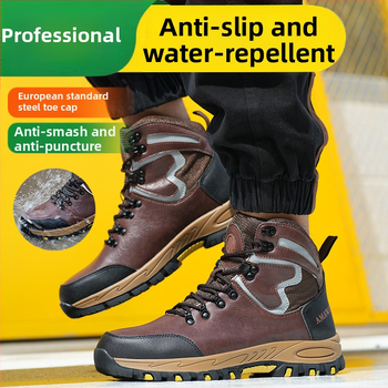 Piiriülesed kõrgekvaliteedilised töökaitsejalatsite tehase hulgimüügi meeste muljumisvastased, torkekindlad, libisemiskindlad, terasest ninaosadega kulumiskindlad turvasaapad