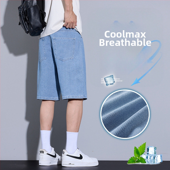 Paprasti džinsiniai šortai, vyriški vasariniai ploni, retro stiliaus, skalbti, tiesūs, laisvi, laisvalaikio stiliaus kelnės vyrams