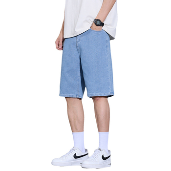 Paprasti džinsiniai šortai, vyriški vasariniai ploni, retro stiliaus, skalbti, tiesūs, laisvi, laisvalaikio stiliaus kelnės vyrams