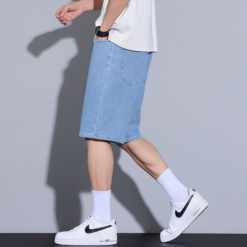 Paprasti džinsiniai šortai, vyriški vasariniai ploni, retro stiliaus, skalbti, tiesūs, laisvi, laisvalaikio stiliaus kelnės vyrams