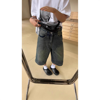 Amerikietiško stiliaus retro stiliaus skalbti džinsiniai šortai vyrams ir moterims, tiesios plačios klešnės, laisvos, laisvalaikio stiliaus, trumpos kelnės.