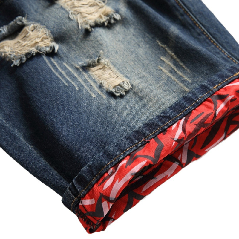 Naujiena sandėlyje. Išskirtinės penkių taškų kelnės su skylutėmis. Japoniško stiliaus, retro stiliaus, trinčiai dryžuotos vyriškos džinsinės kelnės. Mados prekės ženklas.