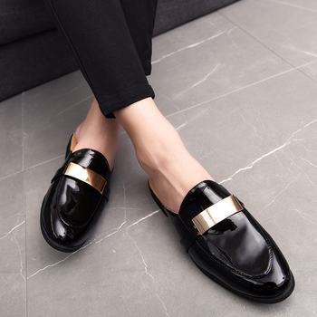 Παντόφλες European Station Early Spring Half-Drag Flat-Bottom Lazy με επίπεδη βάση, Άνοιξη 2023, Φωτεινή δερμάτινη τσάντα, Δερμάτινα παπούτσια χωρίς κεφάλι, Ανδρικά σανδάλια δοκιμαστηρίου