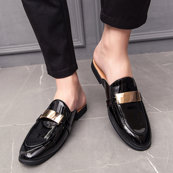 Παντόφλες European Station Early Spring Half-Drag Flat-Bottom Lazy με επίπεδη βάση, Άνοιξη 2023, Φωτεινή δερμάτινη τσάντα, Δερμάτινα παπούτσια χωρίς κεφάλι, Ανδρικά σανδάλια δοκιμαστηρίου