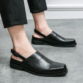 Jarné a jesenné módne priedušné čierne topánky, cezhraničné sandále pre väčšie veľkosti, pánske britské prackové štvorcové nízke podpätky z kože