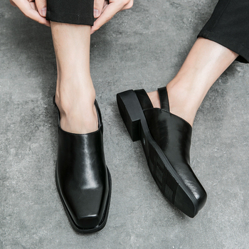 Jarné a jesenné módne priedušné čierne topánky, cezhraničné sandále pre väčšie veľkosti, pánske britské prackové štvorcové nízke podpätky z kože