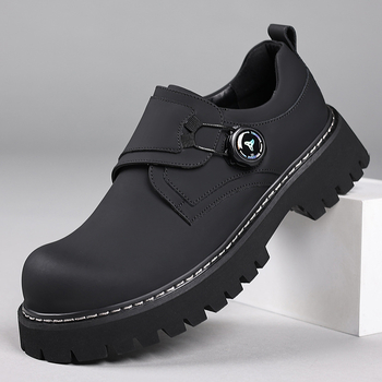 Pánske derby topánky v tmavom štýle, BOA, s otočnou prackou, kožené topánky na platforme, s okrúhlou špičkou, 08057