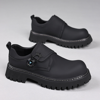 Ανδρικά Παπούτσια Derby 2025, Σκούρα Δερμάτινα Παπούτσια BOA με Περιστρεφόμενη Αγκράφα, Πλατφόρμα Κάτω, Στρογγυλή Μύτη, Ανδρικά Δερμάτινα Παπούτσια Derby 08057